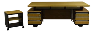Large Desk in Wood and Metal with Side Drawers, 1970s, Set of 2