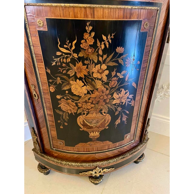 Antique Louis XVI French Marquetry Corner Cabinet with Marble Top, 1860s For Sale - Image 10 of 11