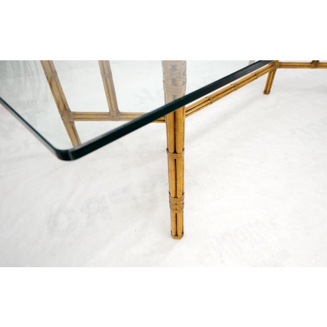 Mid 20th Century Large Bamboo & Leather Frame 3/4" Thick Glass Top Dining Conference Table For Sale - Image 18 of 18