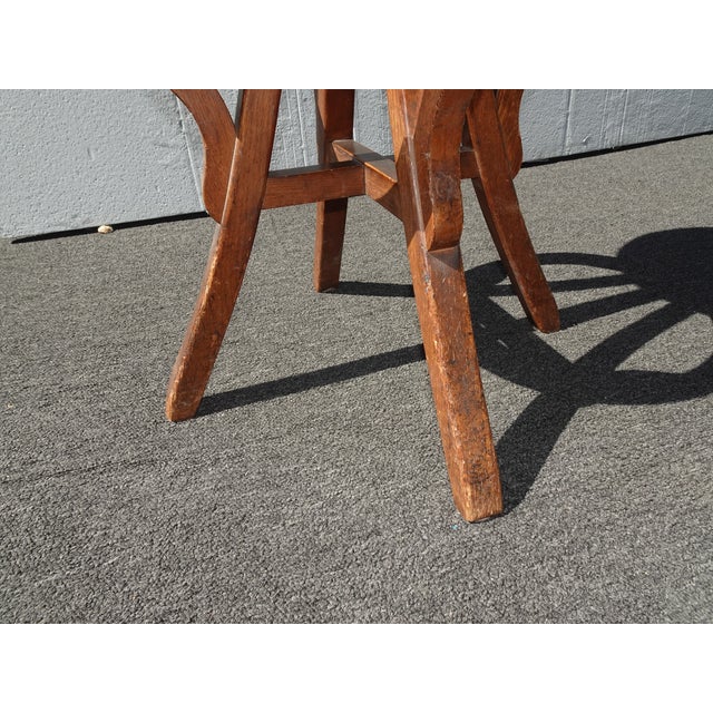 Antique Industrial Adjustable Swivel Oak Drafting Stool Barstool 1of3 ~ # 2 For Sale - Image 10 of 17