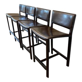 Set of 4 Room and Board Madrid Leather Counter Stools For Sale