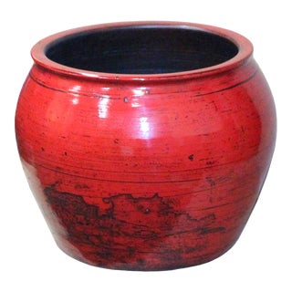Chinese Ceramic Distressed Red Glazed Round Planter Pot For Sale