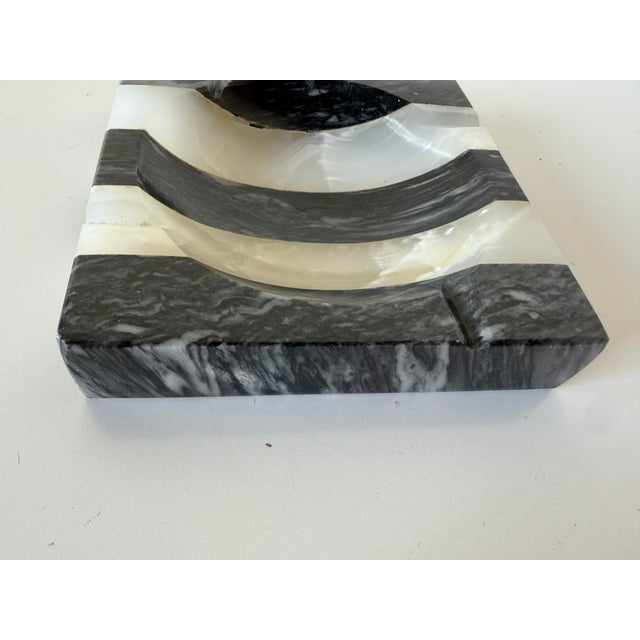 Stone Vintage Postmodern Black & White Striped Marble Ashtray For Sale - Image 7 of 12