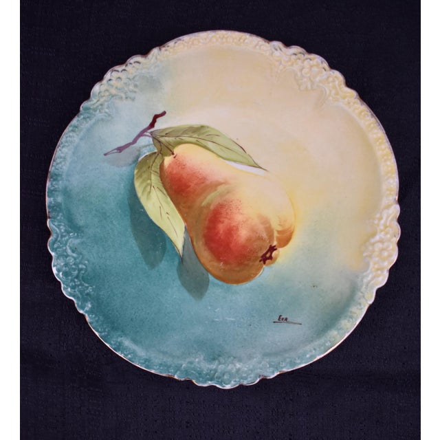 Limoges, France Antique Ls and S Limoges France Hand Painted Pear Plate Signed Eva For Sale - Image 4 of 10