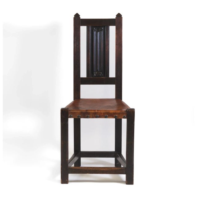 Arts & Crafts Oak and Leather Arrow Head Side Chair, 1890s For Sale - Image 12 of 12