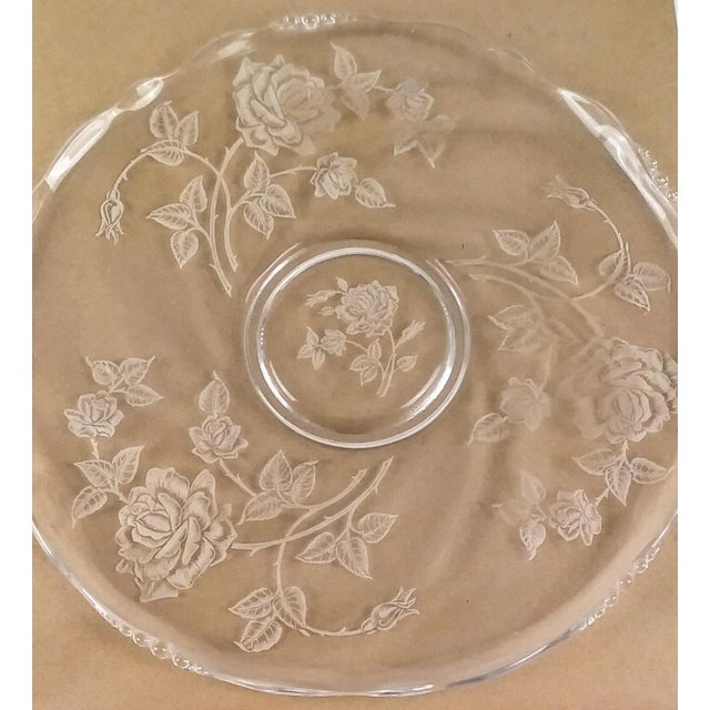 Transparent Vintage Victorian Style Crystal Etched Cake Platter For Sale - Image 8 of 12
