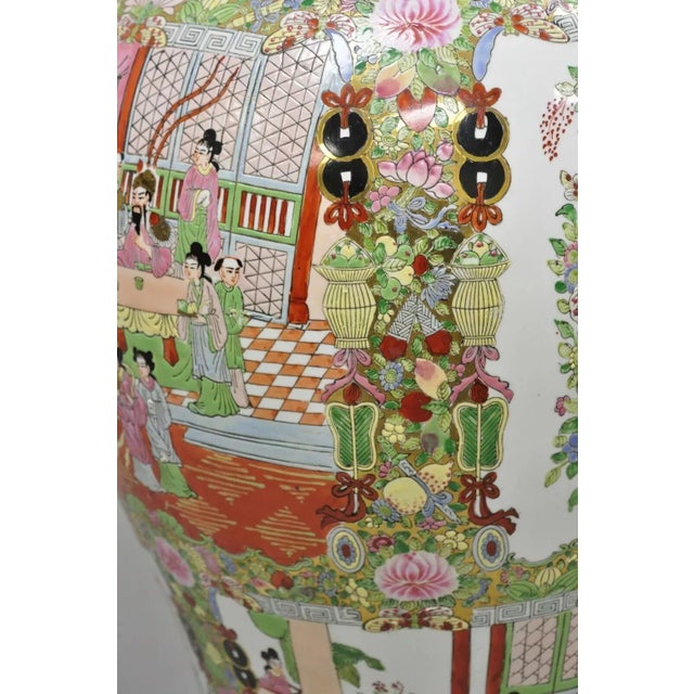 Wood Vintage Chinese Famille Rose Porcelain Urn Lidded Temple Jar Vase on Base For Sale - Image 7 of 12