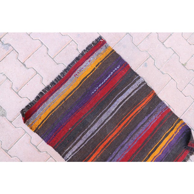 1970 Rustic Black Striped Kilim For Sale - Image 4 of 13