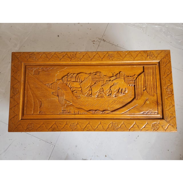 Mid 20th Century Asian Hand Carved Wooden Trunk - Hope Chest For Sale - Image 4 of 13