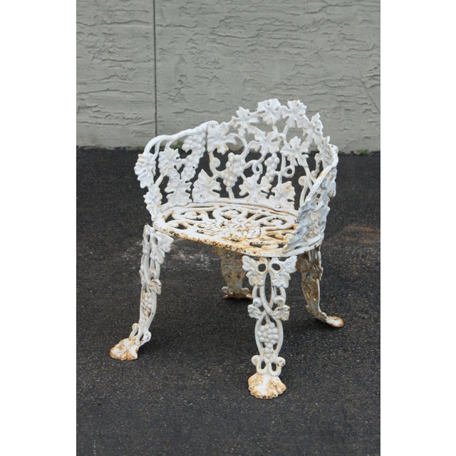 Metal Mid 20th Century Victorian Style Pair Cast Iron Grapevine Leaves Garden Chairs For Sale - Image 7 of 12