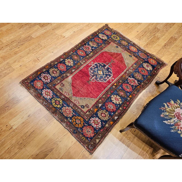 19th Century Handwoven Anatolian Village Area Rug, Wool, Vegetable Dyed, 4' x 5' For Sale - Image 10 of 18
