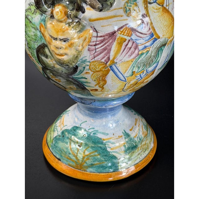 Vintage Italian Hand-Painted Majolica Mythological Vases, 1800s, Set of 2 For Sale - Image 10 of 18