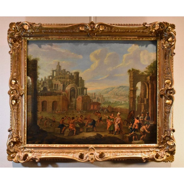 Flemish Artist, Landscape with Tower of Babel, 17th-18th Century, Oil on Canvas, Framed For Sale - Image 17 of 17