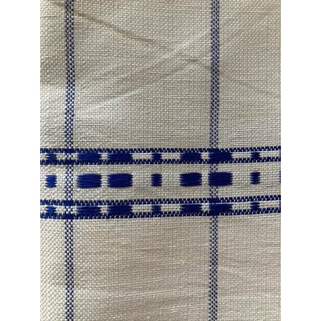 Textile Blue and White Folk Hand-Woven Linen Picnic Napkin, Circa Mid 20th Century For Sale - Image 7 of 12
