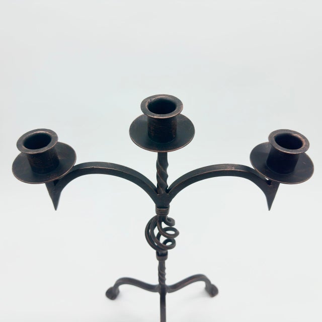 Metal Hand Forged Iron Candelabra 24.5″ (62cm) Bronze Electrostatic Finish Grand Tabletop Centerpiece Wedding Decor For Sale - Image 7 of 9