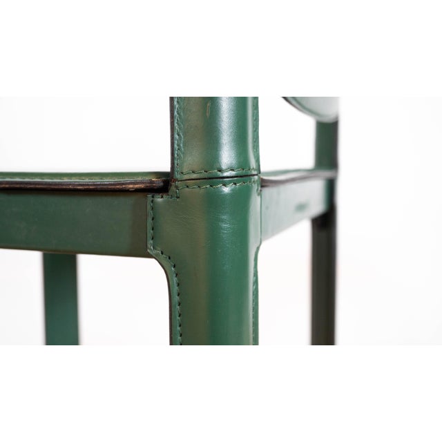 Green 1980s Mid-Century Matteo Grassi Green Saddle Leather Sistina Counter Stools - A Pair For Sale - Image 8 of 16