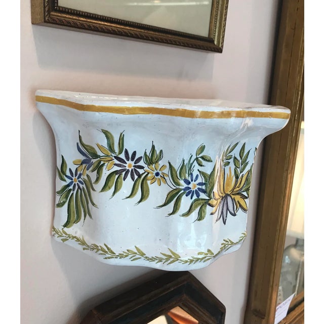 Mediterranean Vintage Faience Wall Pocket Flower Pot For Sale - Image 3 of 7