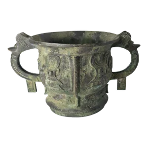 20th Century Chinese Archaisitic Ritual Bronze Gui Vessel Verdigris Patina