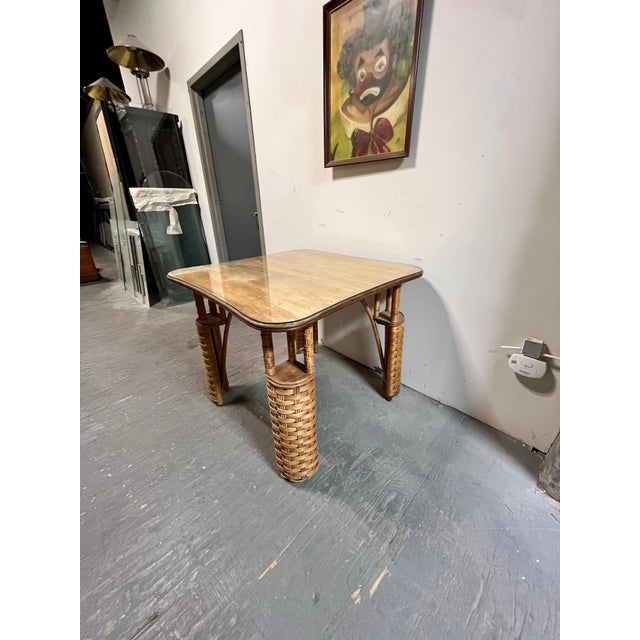 Vintage Art Deco Wicker Card Game Table For Sale - Image 4 of 12