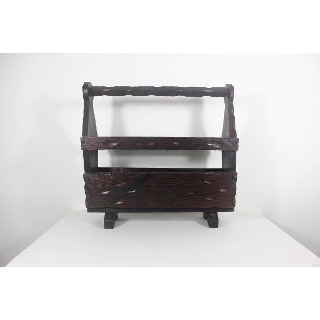 1960s 1960s Solid Wood Spanish Brutalist Magazine Rack Holder Revival For Sale - Image 5 of 18
