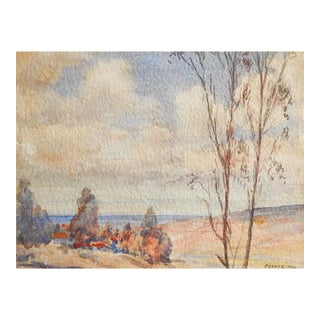 1930 Coastal Watercolor Landscape Painting For Sale