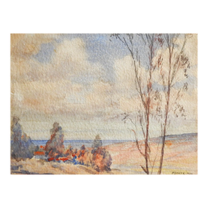 1930 Coastal Watercolor Landscape Painting