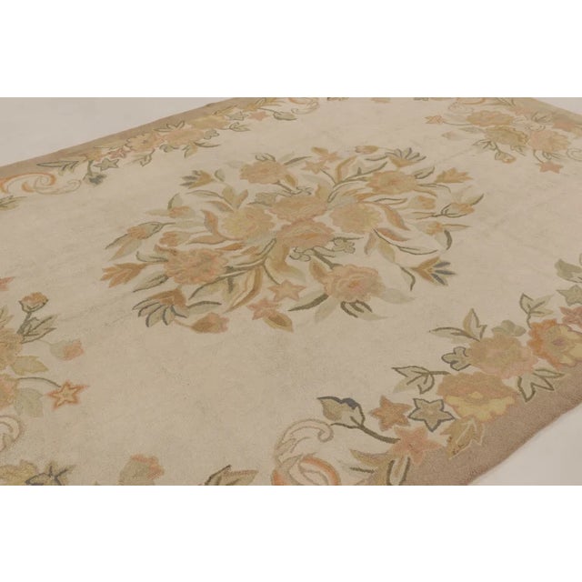 Rug & Kilim Antique 20th Century Hooked Rug in Beige With Garden Bouquet Design - Rug & Kilim For Sale - Image 4 of 9
