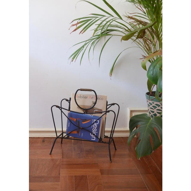 French Modernist Black Metal Magazine Rack attributed to Jacques Adnet, 1950s For Sale - Image 13 of 14