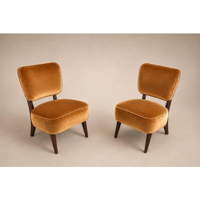 Mid-Century Modern Pair of Brazilian Modern Lounge Armchairs in Imbuia Wood & Camel Mohair Velvet by Cimo, Brazil, 1950s For Sale - Image 3 of 16