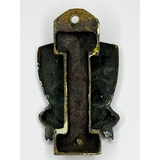 British Cheddar Bronze Door Knocker Heraldic Coat of Arms Shield Fleur De Lys C1925 For Sale - Image 11 of 18