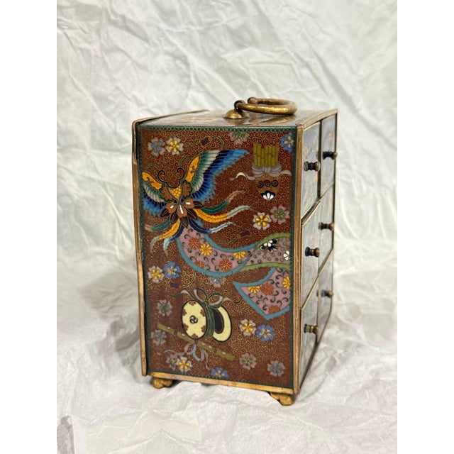 Japanese Cloisonne Enamel Rare Six Drawer Jewelry Chest, Attributed to Inaba For Sale In New York - Image 6 of 16