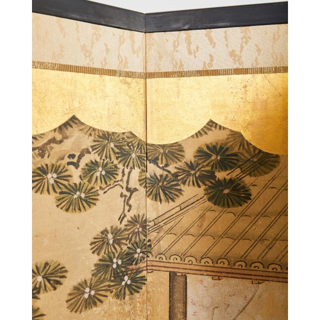 19th Century Japanese Edo Screen Kano School Garden Terrace For Sale In Sacramento - Image 6 of 12
