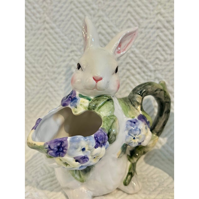 Late 20th Century Late 20th Century Porcelain Bunny Rabbit Creamer and Sugar With Blue and Green Florals For Sale - Image 5 of 7