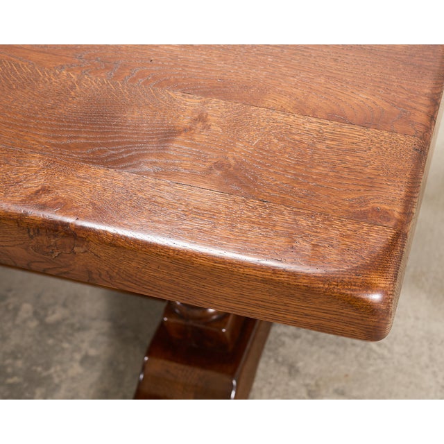 Country French Provincial Oak Double Trestle Dining Table 7 Ft For Sale - Image 17 of 18