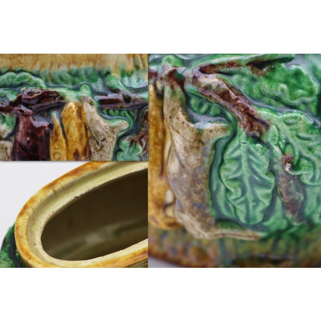 1900s Portuguese Palissy Ware Faux Bois Hunting Tea Pot, Antique For Sale - Image 11 of 13