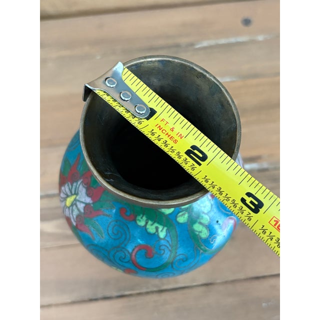 Mid 20th Century Vintage Chinese Cloisonné Vase – Turquoise Enamel Floral Design 7” For Sale - Image 5 of 6
