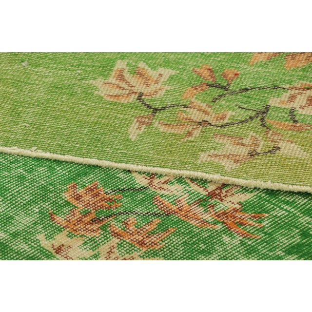 Textile Vintage Art Deco Rug in Green With Beige-Brown Floral Patterns | Rug & Kilim For Sale - Image 7 of 7