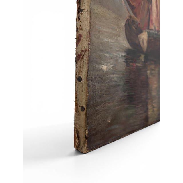 Textile Original Antique English Maritime Oil Painting Circa Early 1900’s For Sale - Image 7 of 11