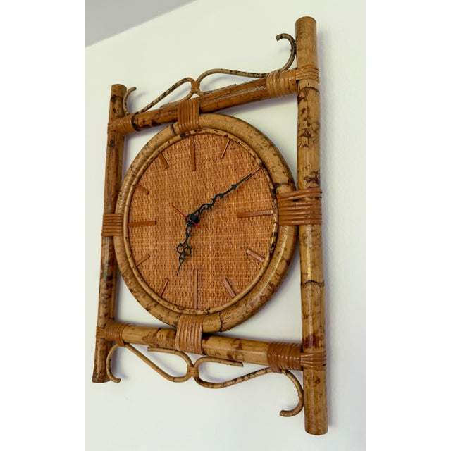Vintage Tortoise Rattan Bamboo Wall Clock For Sale - Image 4 of 6