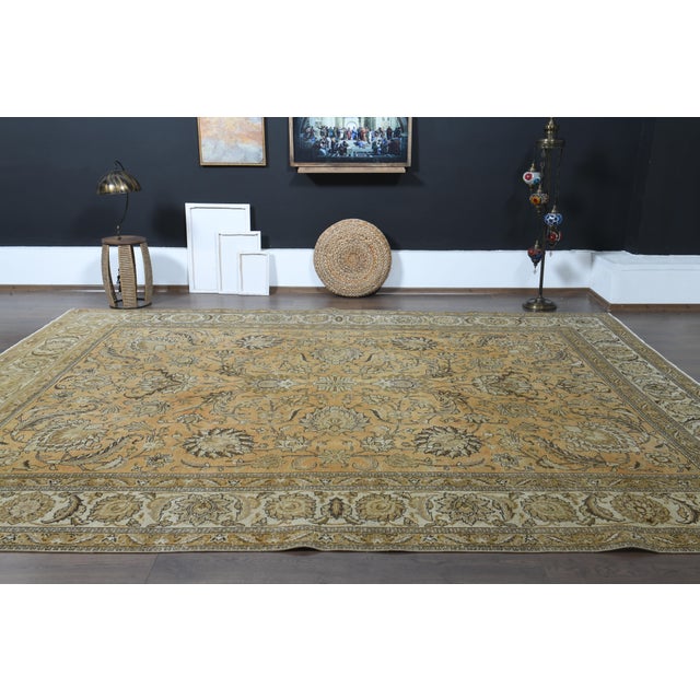 1970s Vintage Persian Handmade Wool Cotton Orange Area Rug For Sale - Image 9 of 11