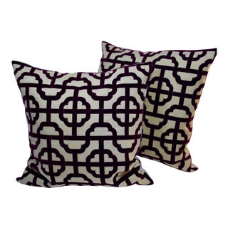 Contemporary Elizabeth Benefield "Geisha" Cut Velvet 20" Square Down/Feather Pillows - a Pair For Sale