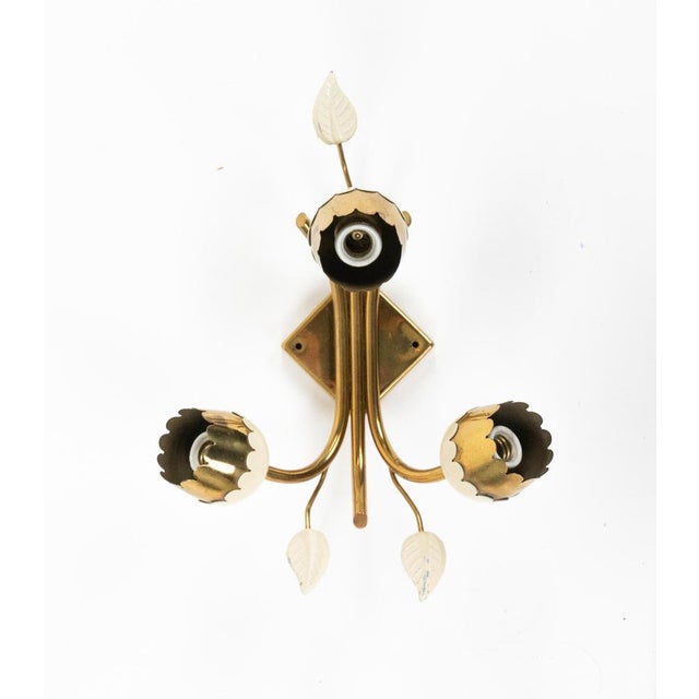 Metal Mid-Century Brass Tulip Flower Wall Sconces, Italy, 1950s, Set of 2 For Sale - Image 7 of 18