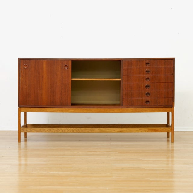 Wood 1960s Mid Century Swedish Teak & Oak Credenza Attributed to Yngve Ekstrom For Sale - Image 7 of 10