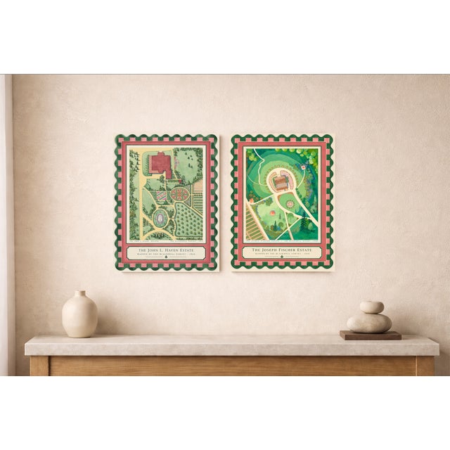 English Atelier Aria Lumae the Grand Estate Cartography Set of 2 Shore Estate Faux Sculpted Border Fine Art Hge Gallery Board Print 18 X 24 For Sale - Image 3 of 18