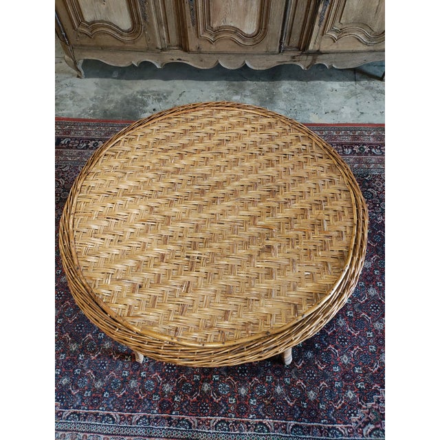 1960s Mid-Century Rattan Barrel Back Lounge Chairs & Wicker Coffee Table – Set of 5 For Sale - Image 4 of 13