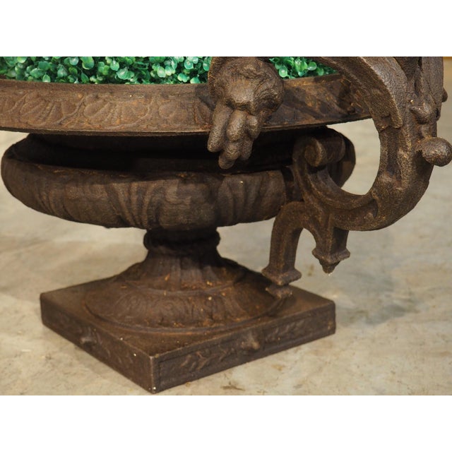 A Large 19th Century French Cast Iron Vase With Double Scrolled Handles For Sale - Image 9 of 18