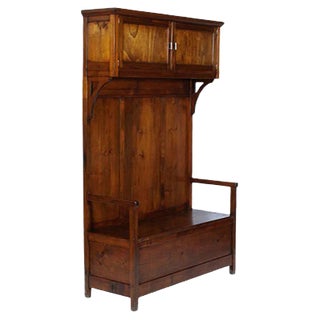 Art Nouveau Fir Bench with Storage For Sale