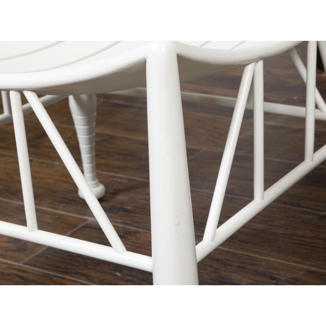 Pair of Vintage English Egyptian Revival White Thebes Stools with Curving Seats For Sale - Image 12 of 12