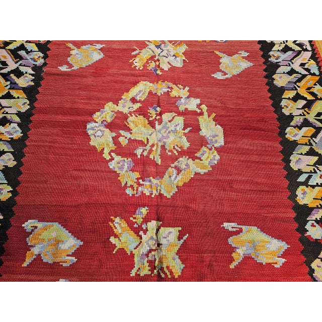 Vintage Caucasian Karabagh Kilim, Handwoven Floral Pattern, Red & Black, 7x10 For Sale In Chicago - Image 6 of 12