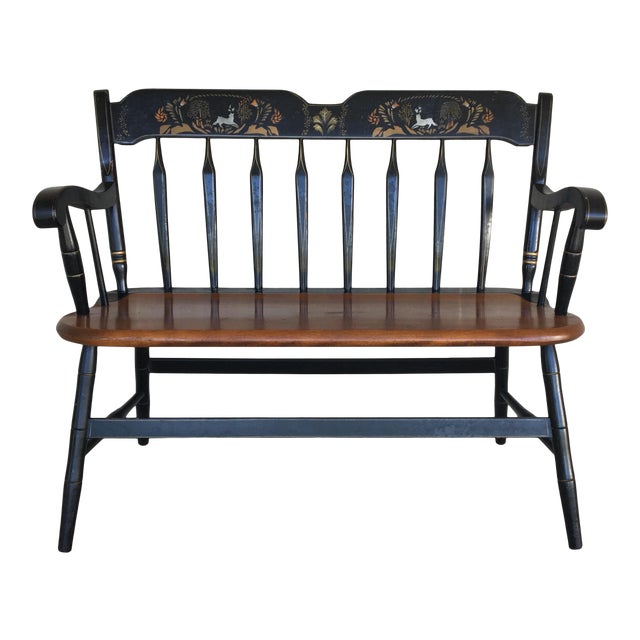 Ethan Allen Hitchcock Style Arrow Back Black Deacons Bench (146182